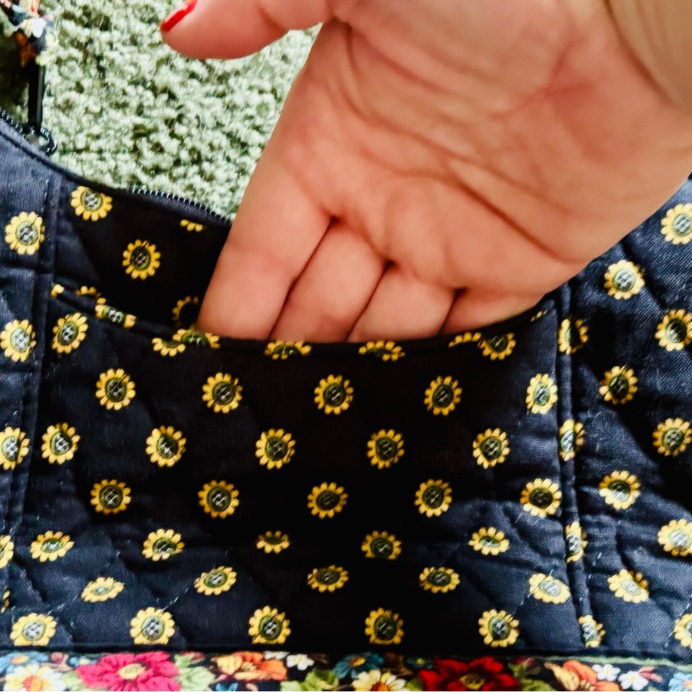 Vera Bradley Cotton Quilted Black and Blue Sunflowers and Floral Shoulder Bag - Picture 8 of 11